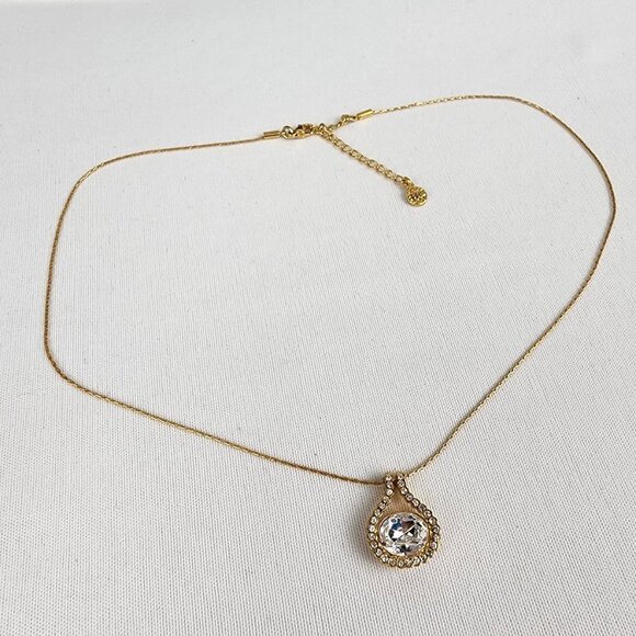 FAC Gold Tone Chain Clear Rhinestone Dainty Necklace - Picture 2 of 8